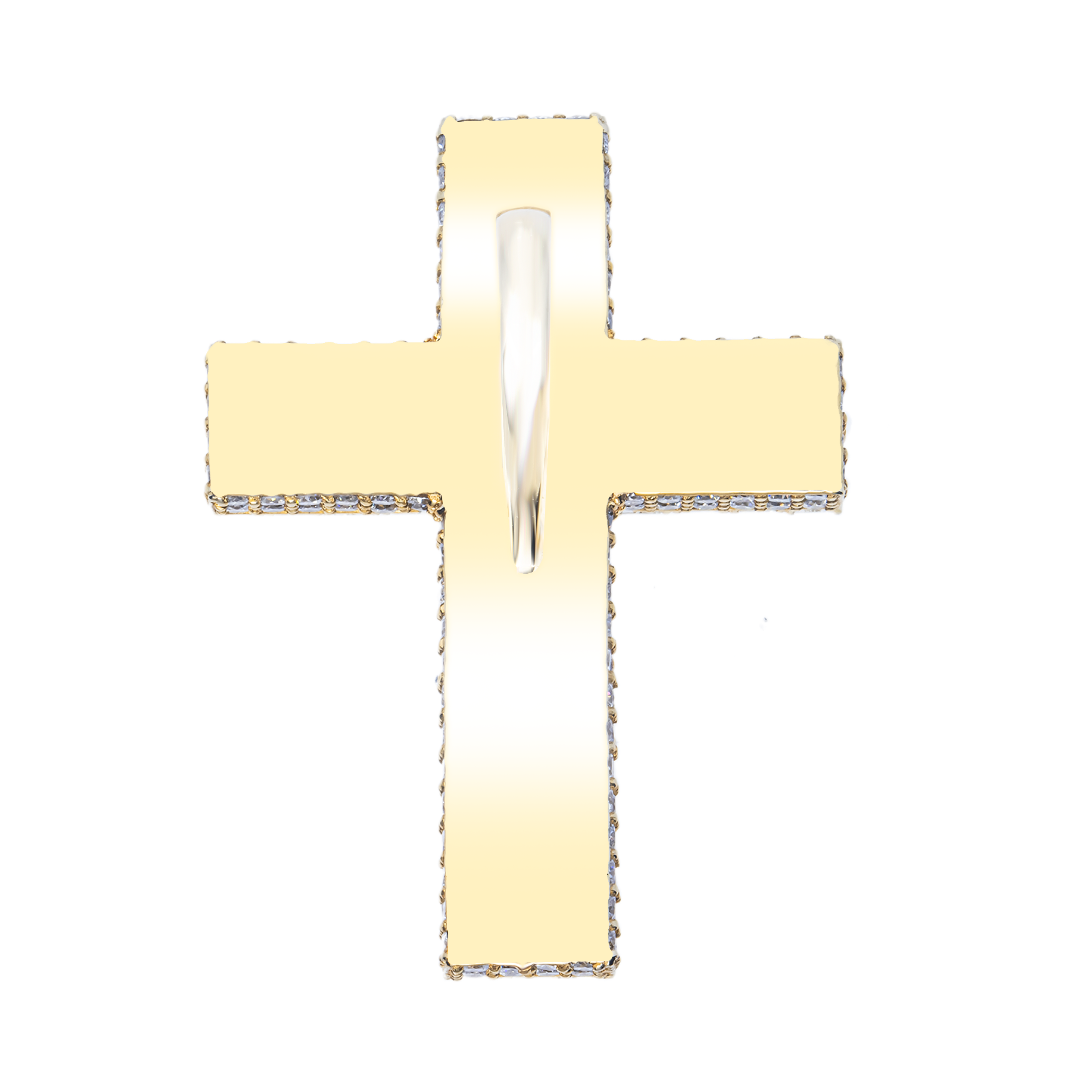 14K Yellow Emerald And Circle Diamond Invisible Set Cross Pendant