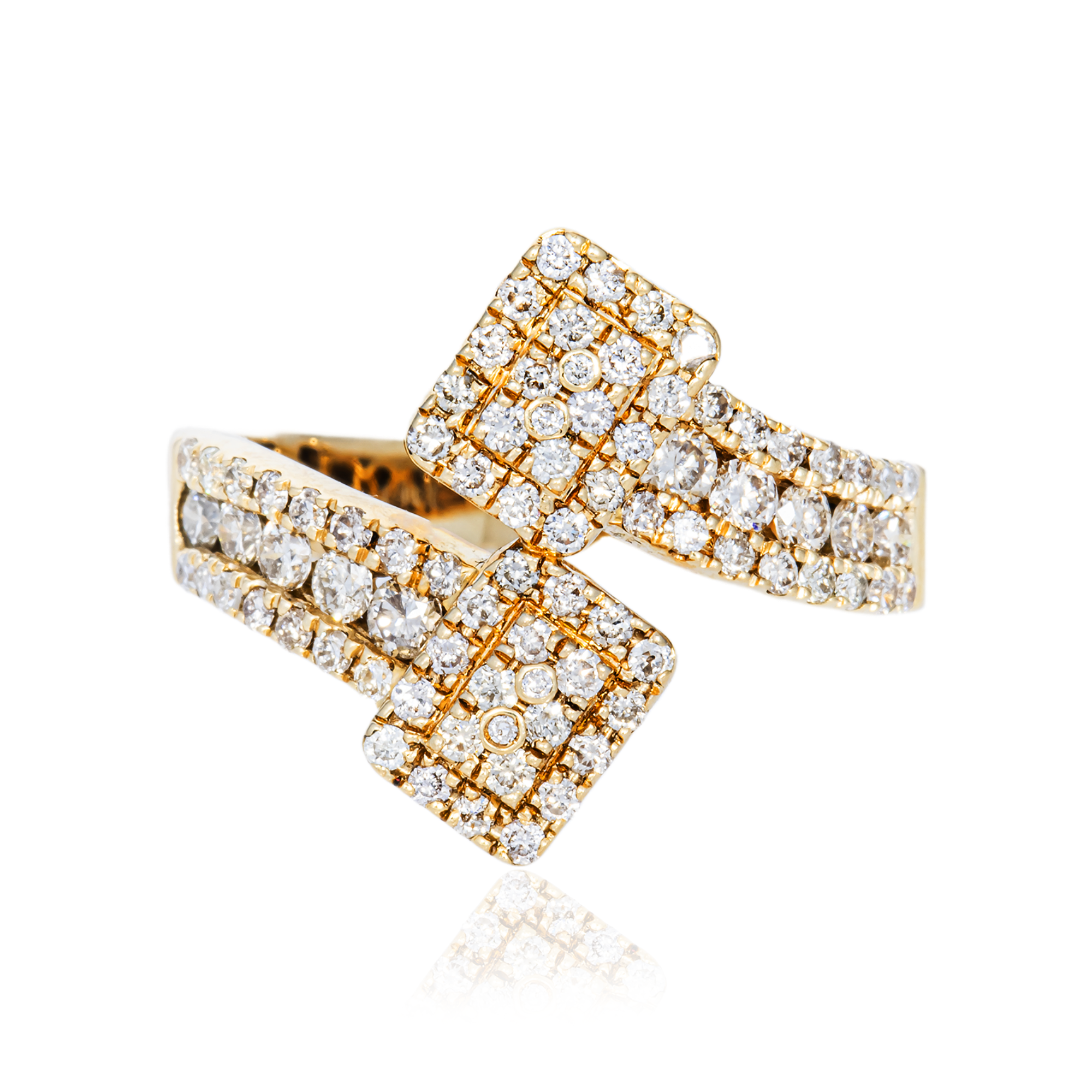 14k Pave Set Cross Over Ring w/6.1ct