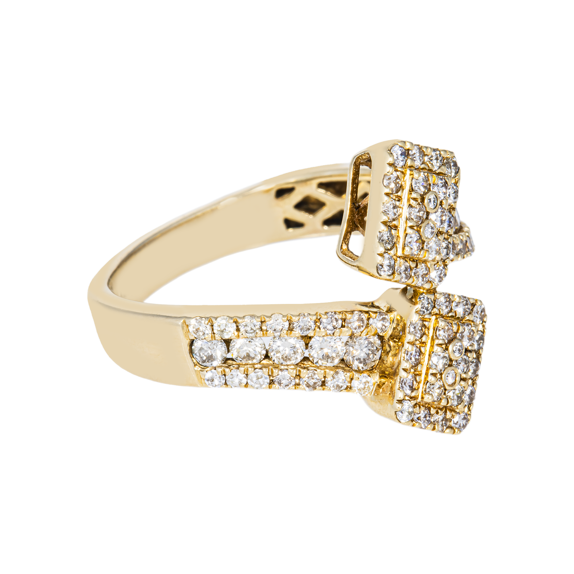 14k Pave Set Cross Over Ring w/6.1ct