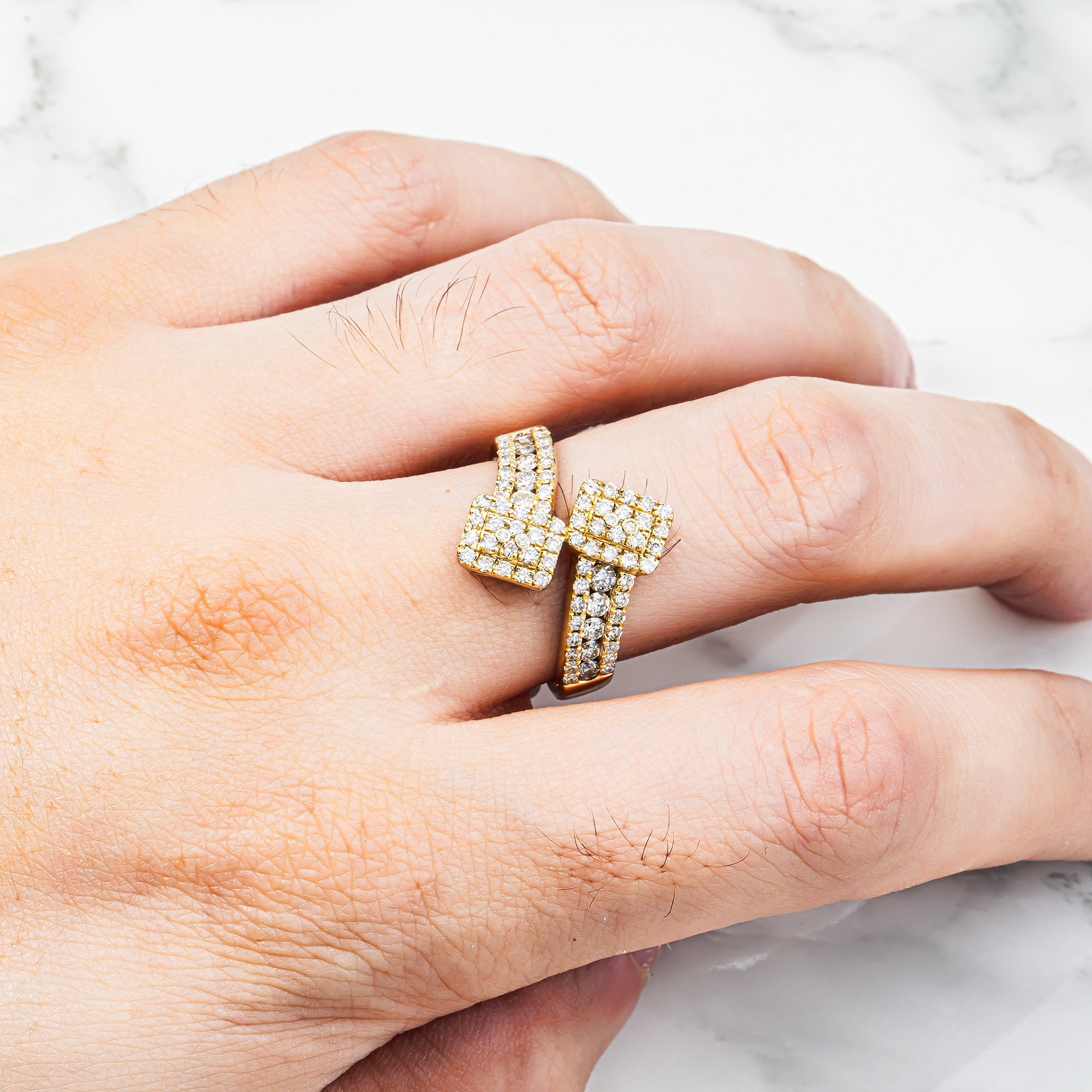 14k Pave Set Cross Over Ring w/6.1ct