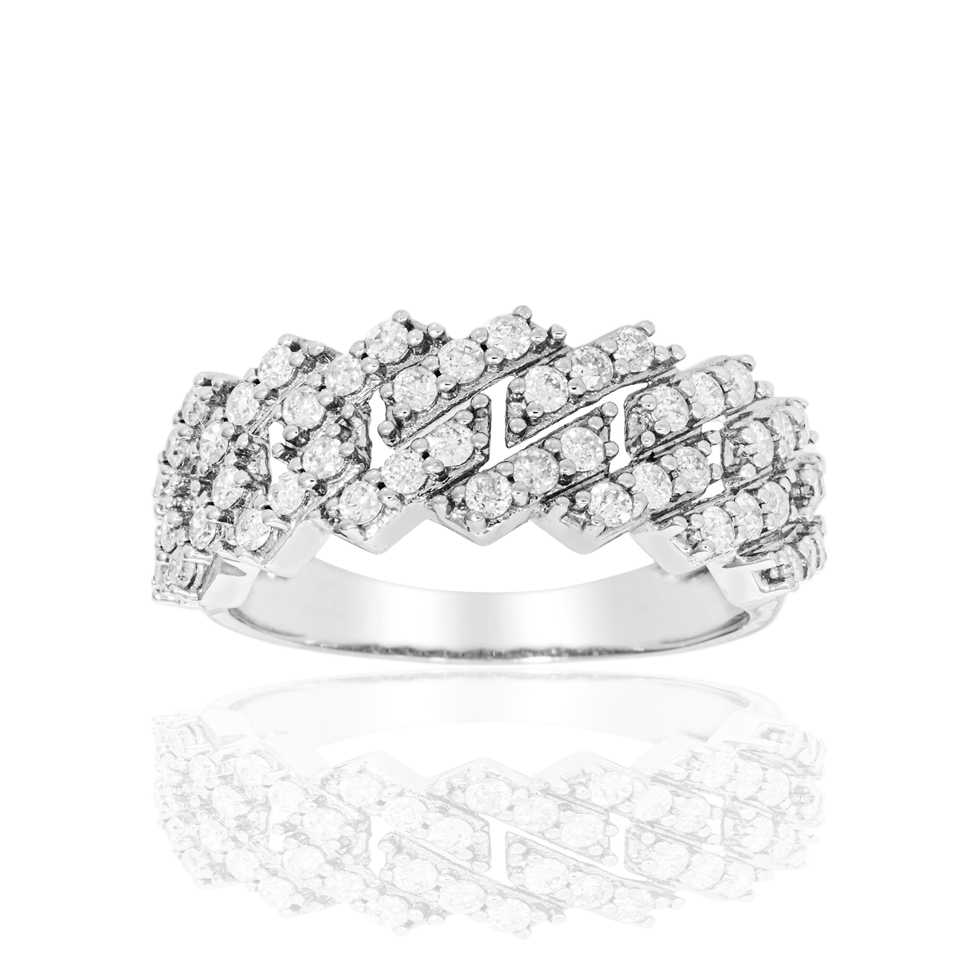 10k White Half Diamond Cuban Link Ring