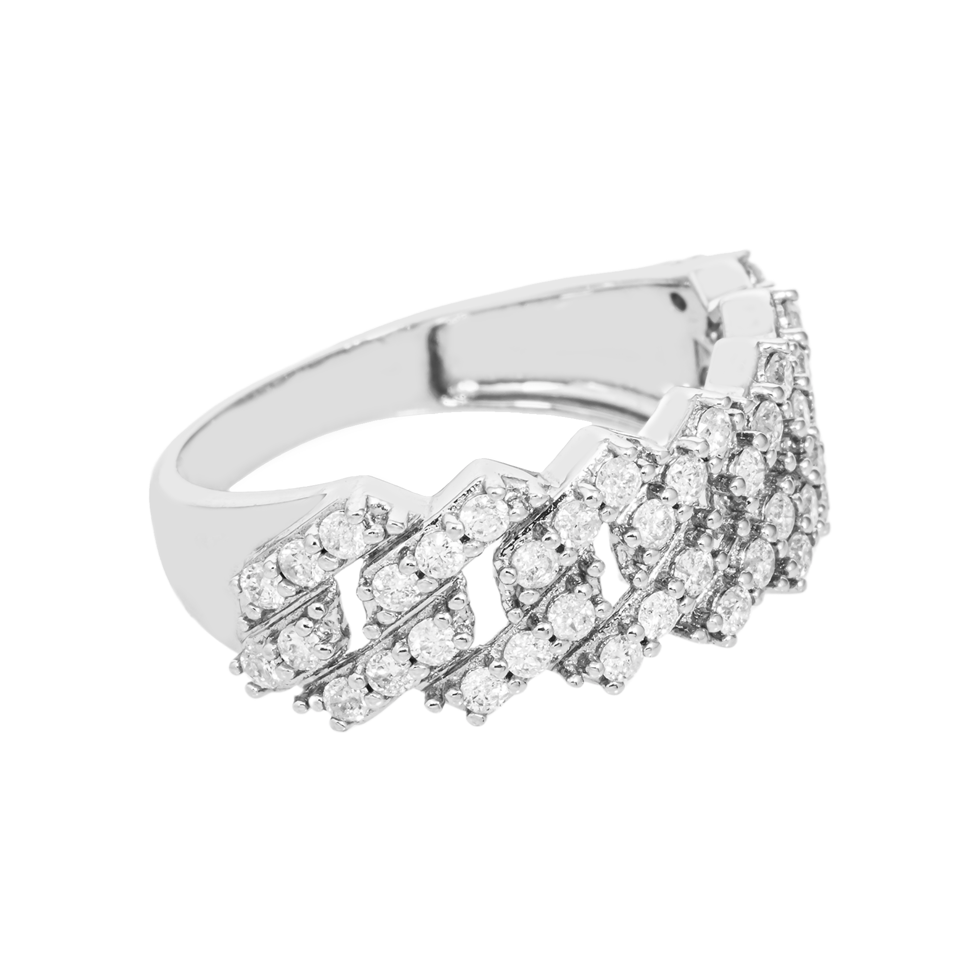 10k White Half Diamond Cuban Link Ring