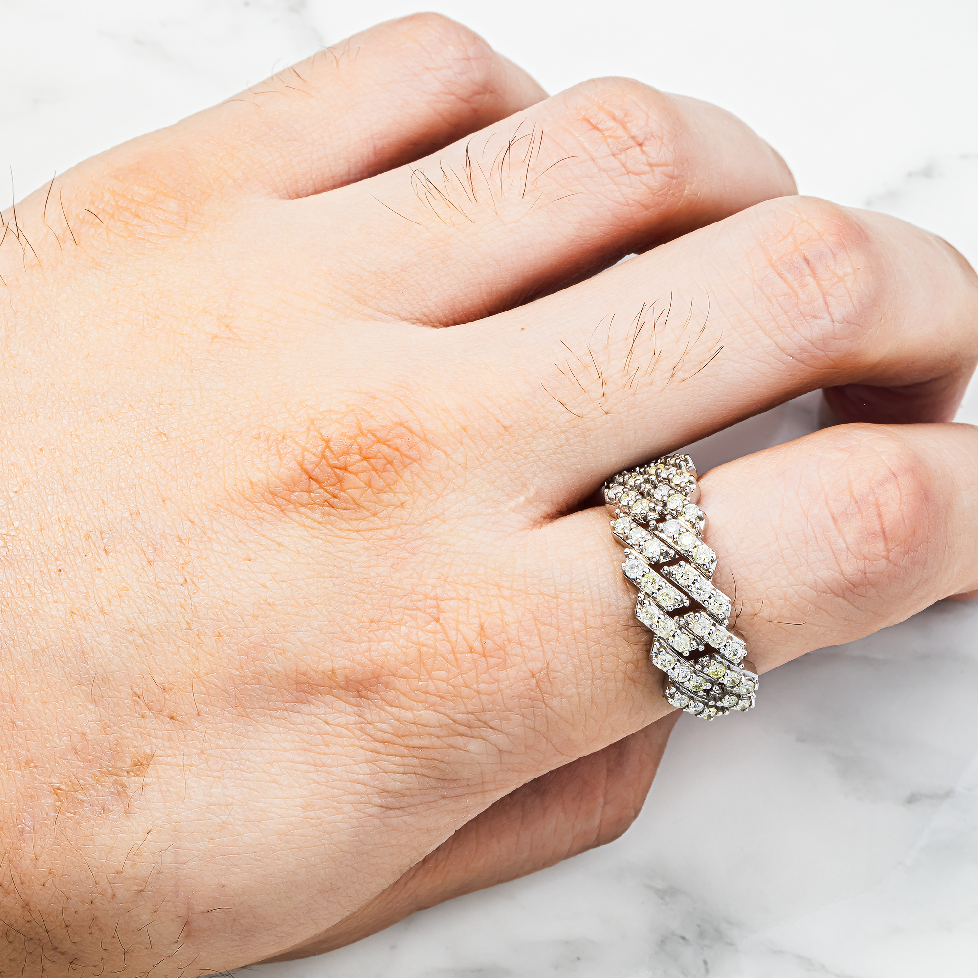 10k White Half Diamond Cuban Link Ring