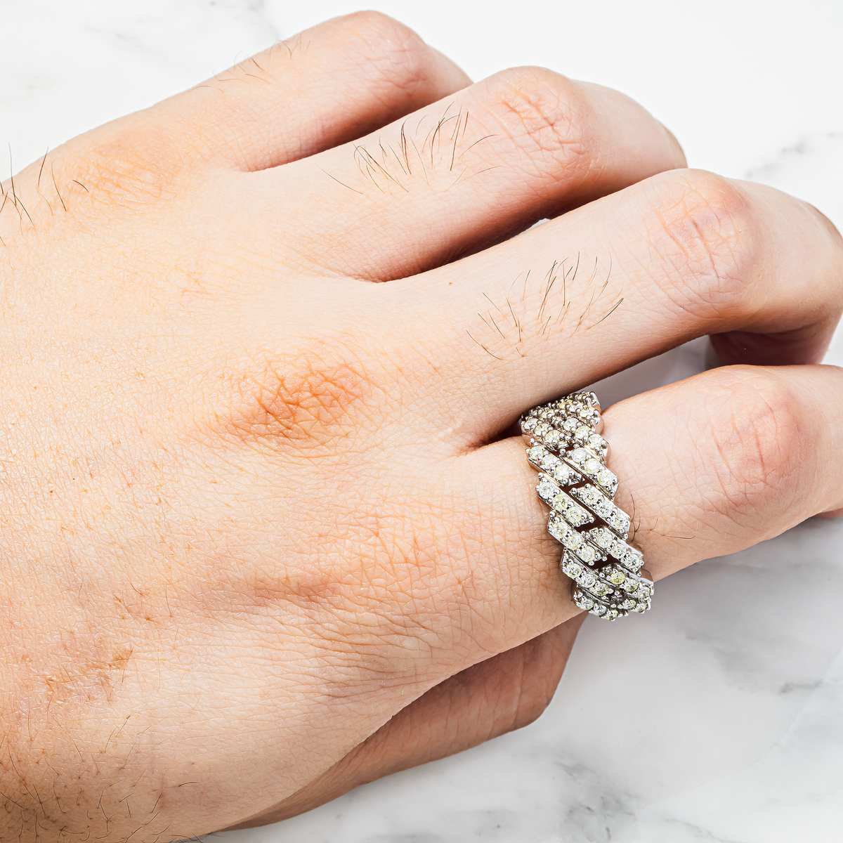 10k White Half Diamond Cuban Link Ring