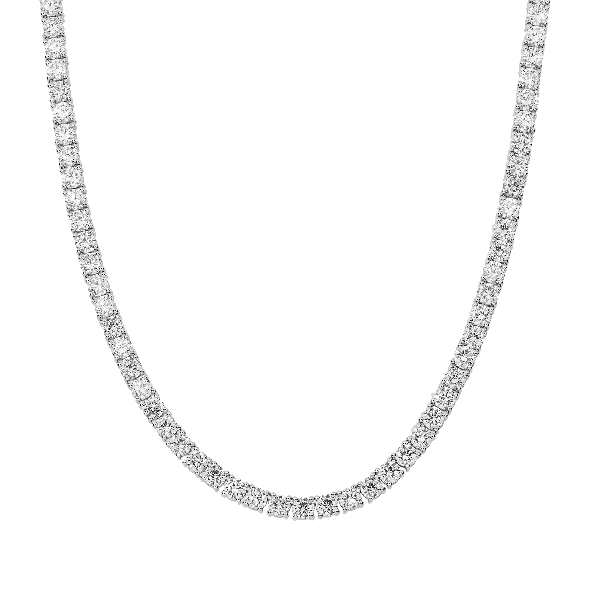 Lab Grown 24.10 CT Round Diamond Tennis Necklace in 14K White Gold – Prong Set