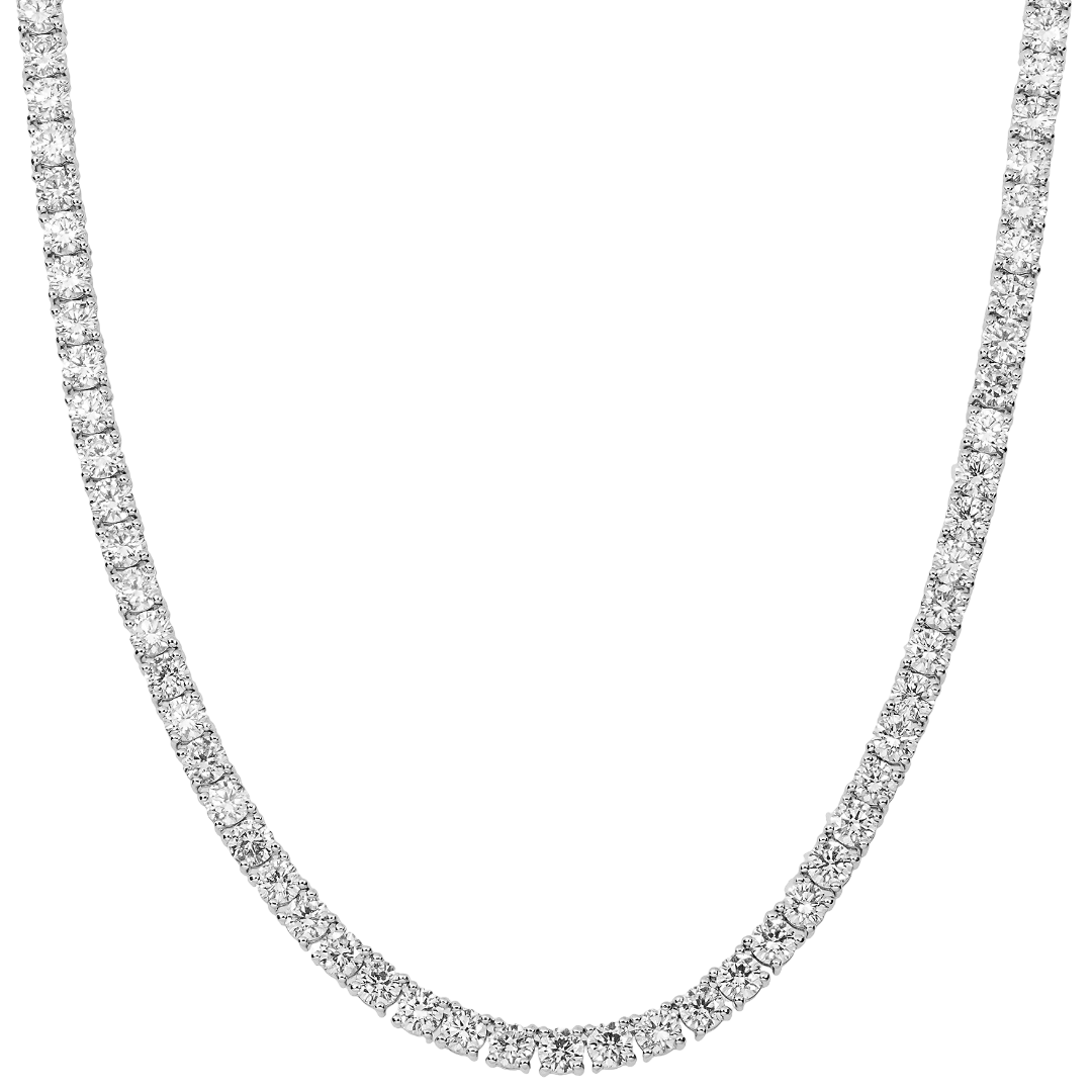 Lab Grown 24.10 CT Round Diamond Tennis Necklace in 14K White Gold – Prong Set