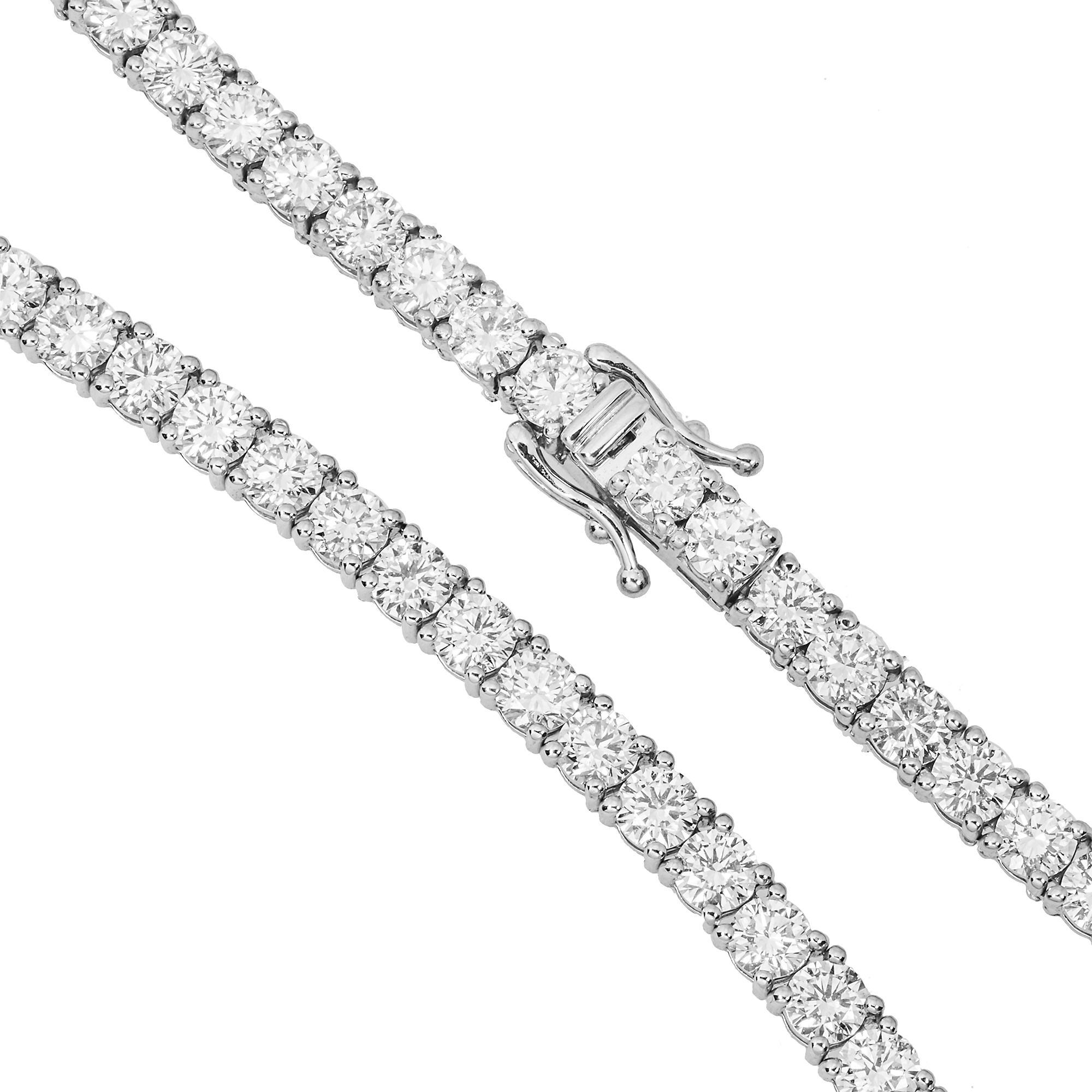 Lab Grown 24.10 CT Round Diamond Tennis Necklace in 14K White Gold – Prong Set