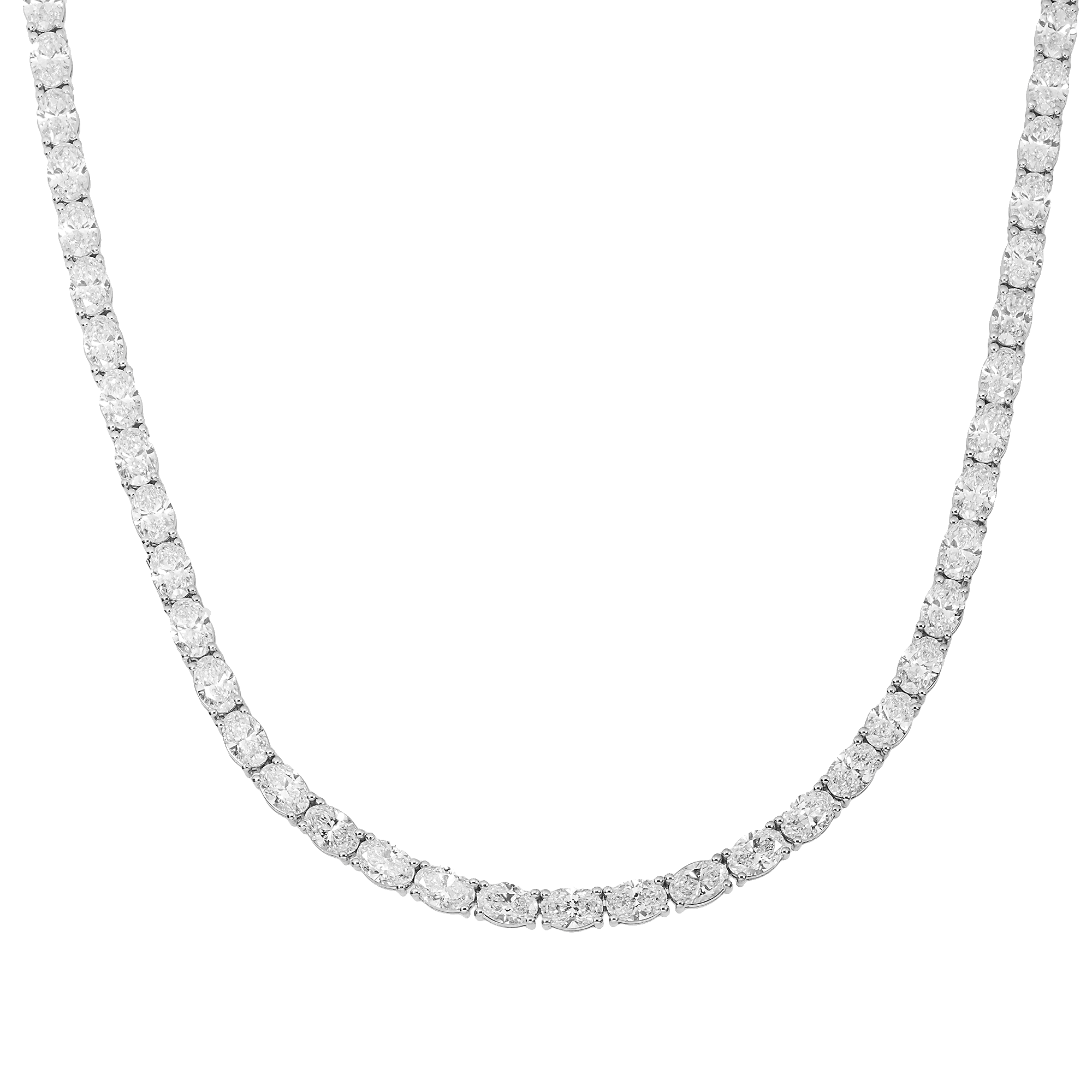 Oval Lab Diamond Tennis Necklace in 14K White Gold – 35 Carat East-West Set