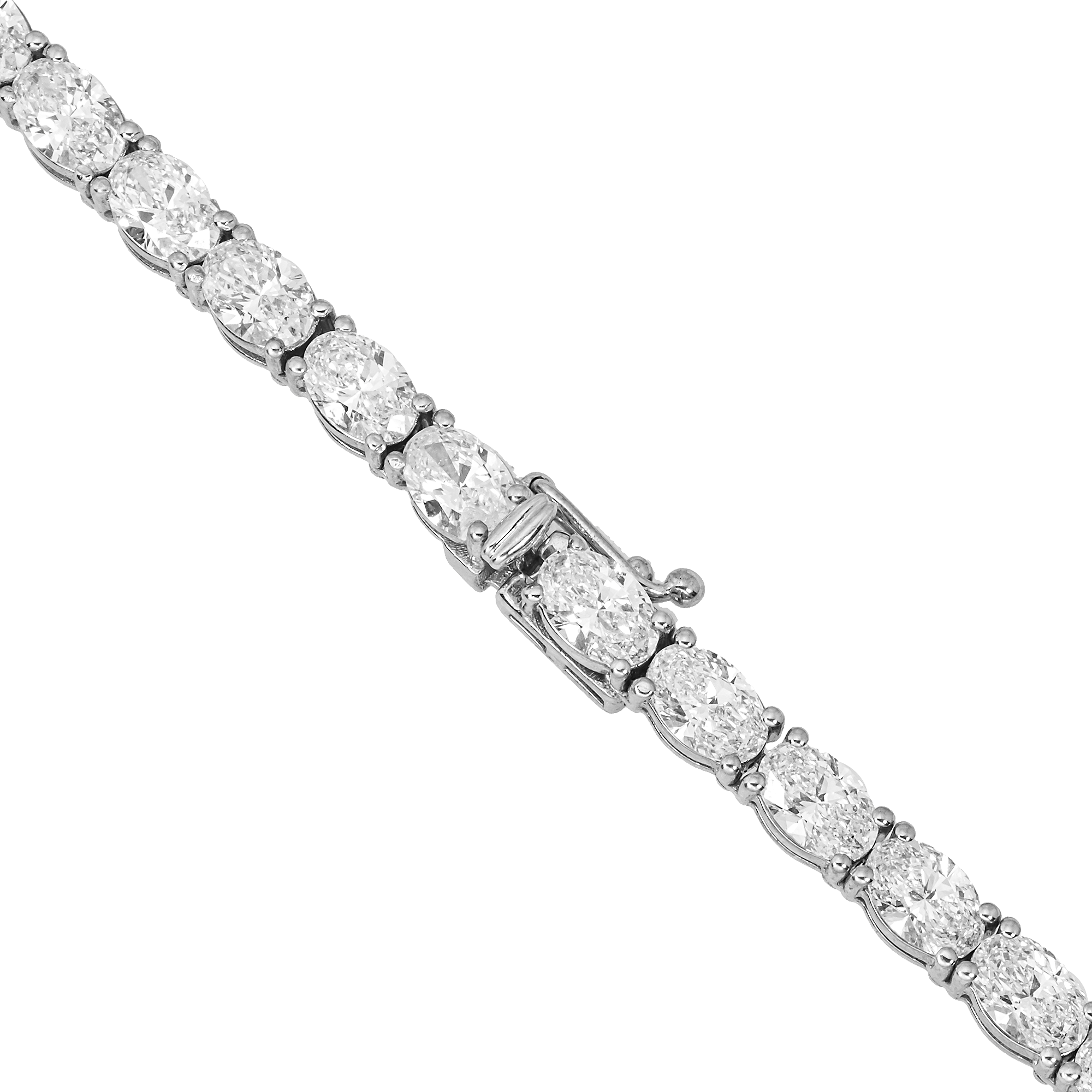 Oval Lab Diamond Tennis Necklace in 14K White Gold – 35 Carat East-West Set