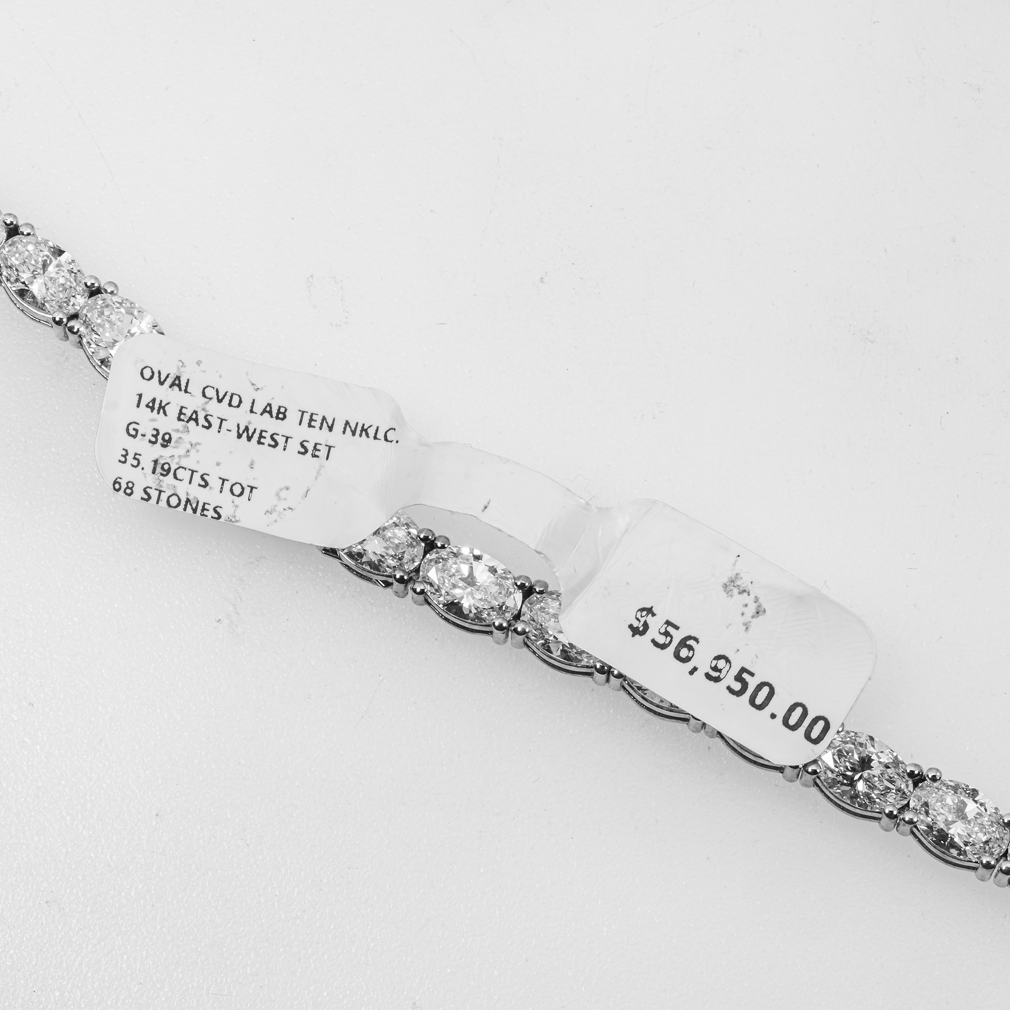 Oval Lab Diamond Tennis Necklace in 14K White Gold – 35 Carat East-West Set