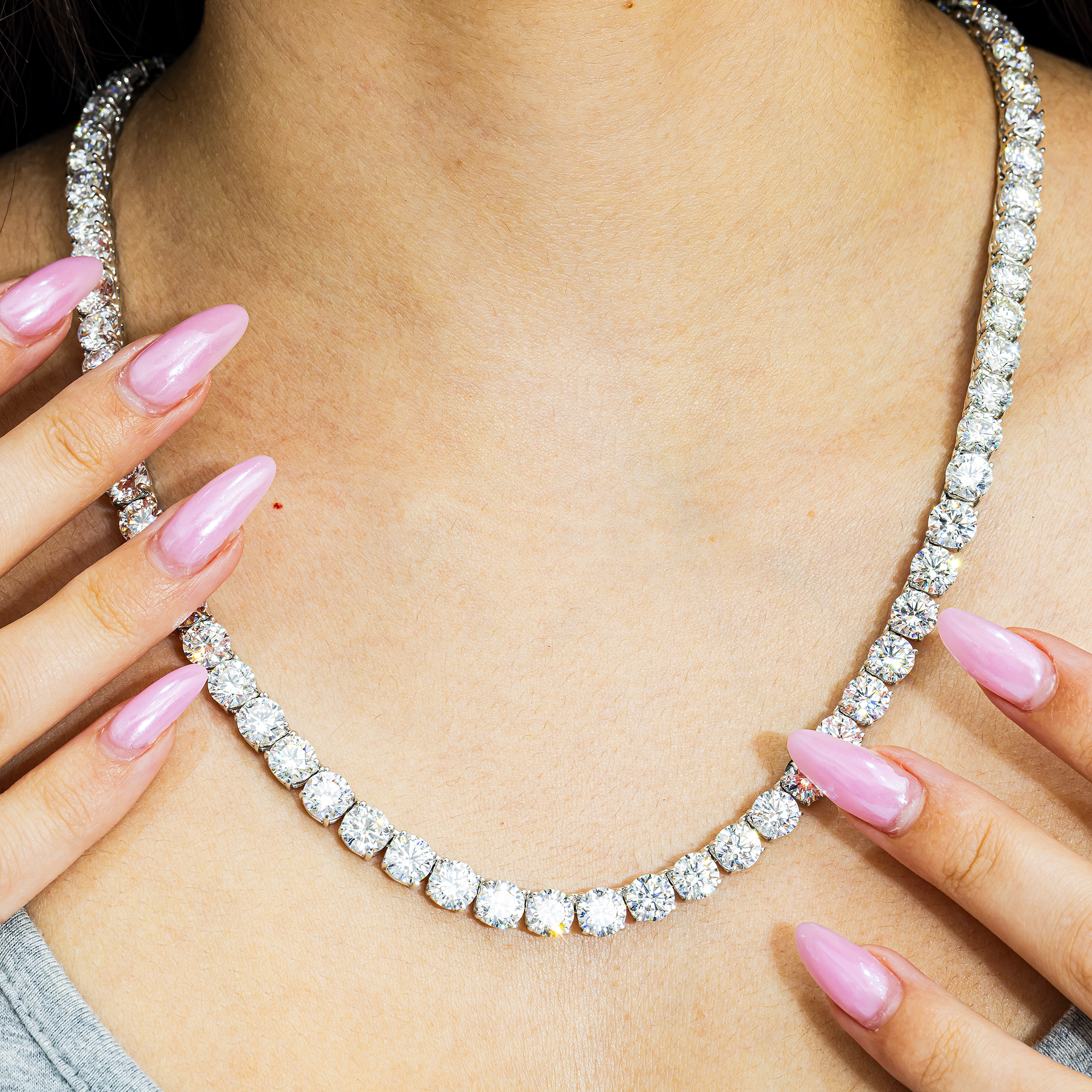 90.47 Carat Round Brilliant Lab Diamond Tennis Necklace – 14K White Gold
