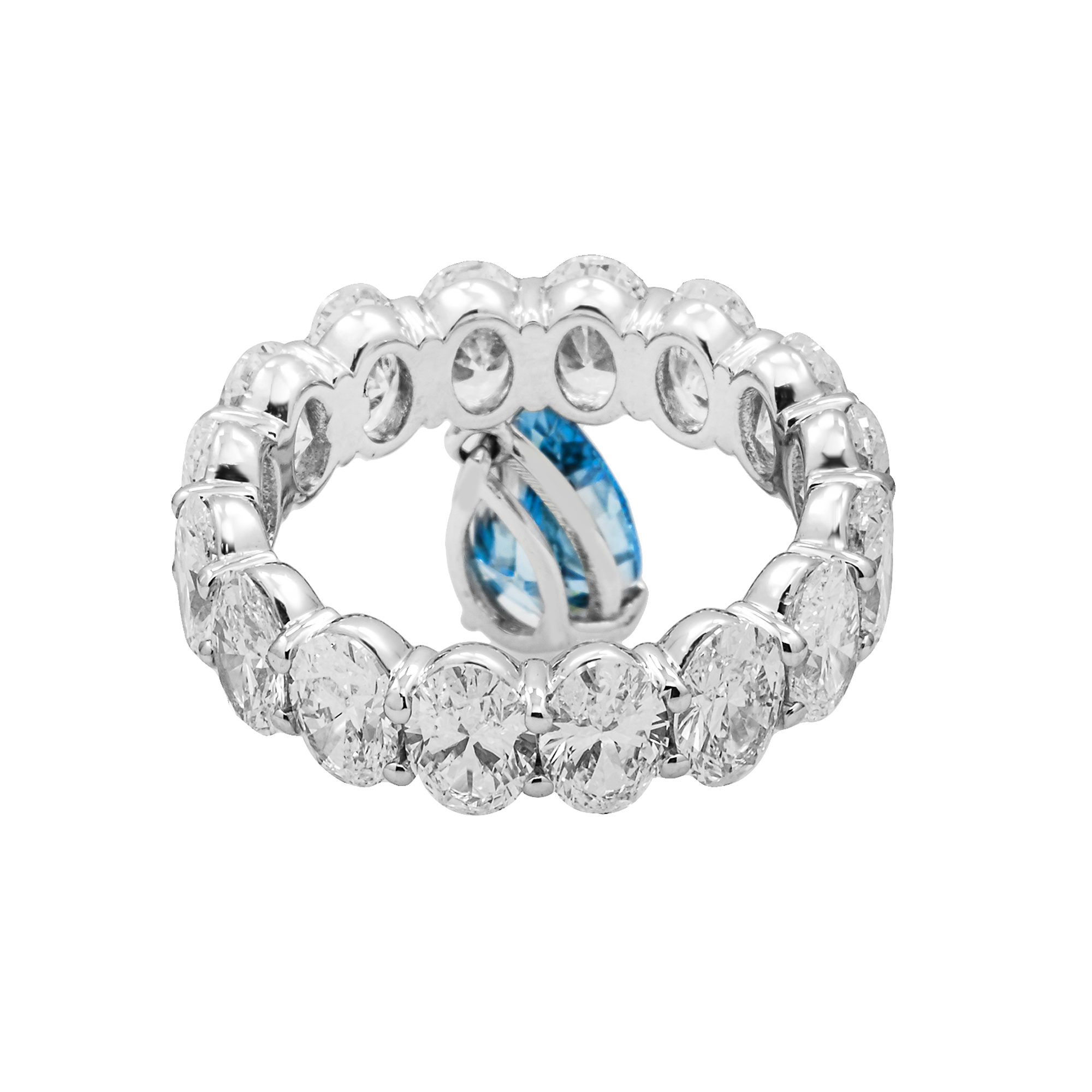 14.84 Carat Oval Lab Diamond Eternity Band with 5 Carat Pear Blue Diamond Drop – 14K White Gold