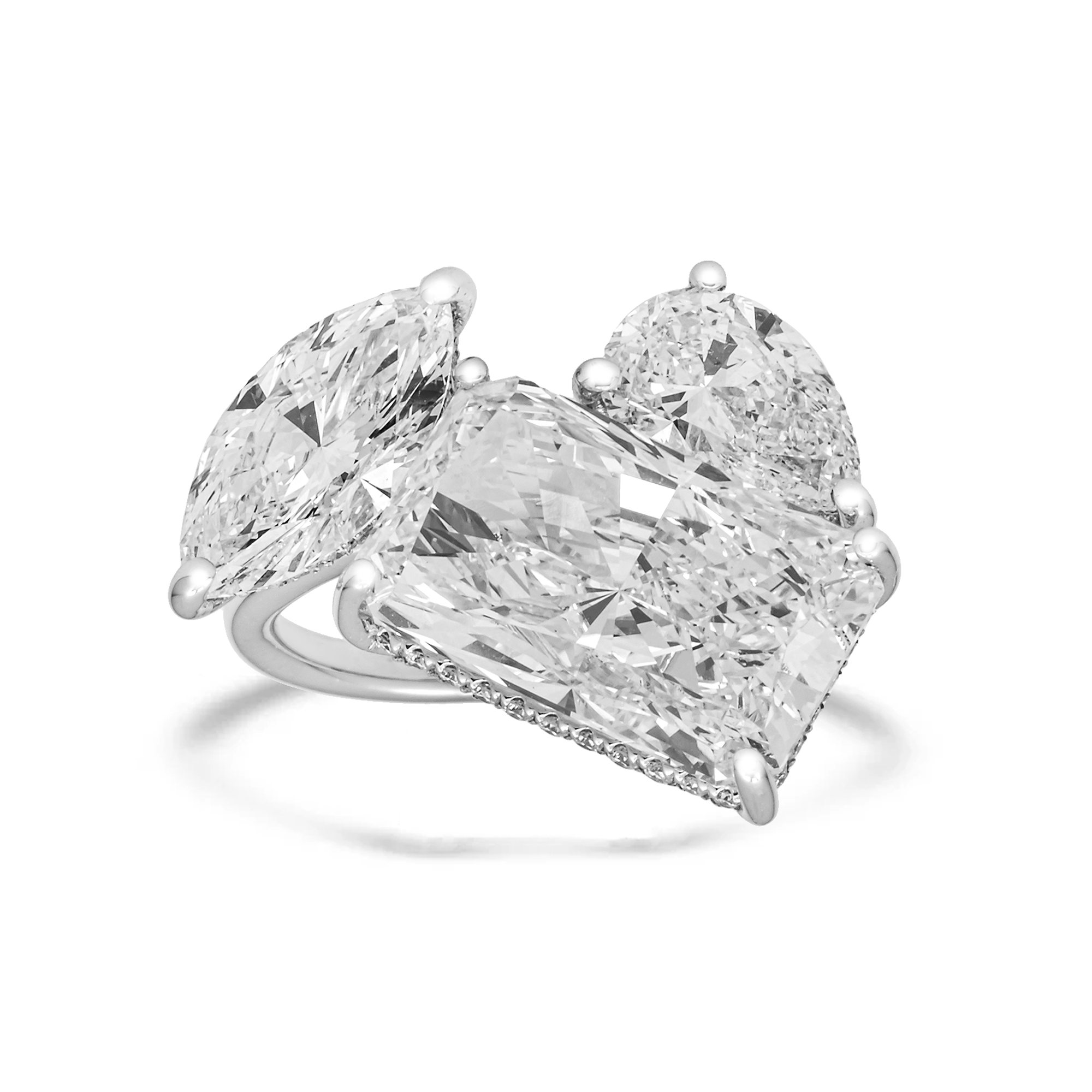 Radiant Cut Lab Diamond Three-Stone Ring with Pear Side Diamonds – 11.21 Carats Total, IGI Certified