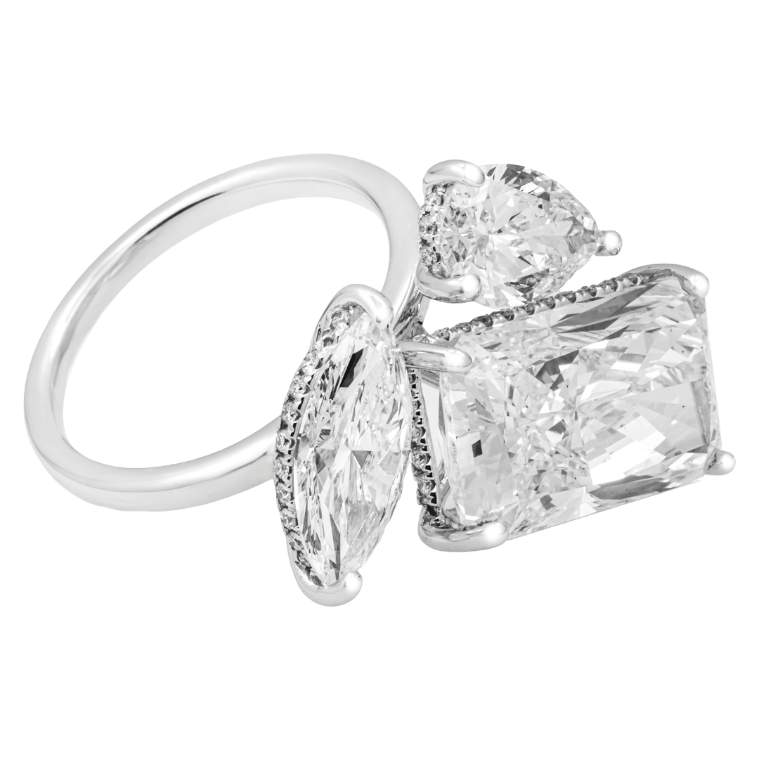 Radiant Cut Lab Diamond Three-Stone Ring with Pear Side Diamonds – 11.21 Carats Total, IGI Certified