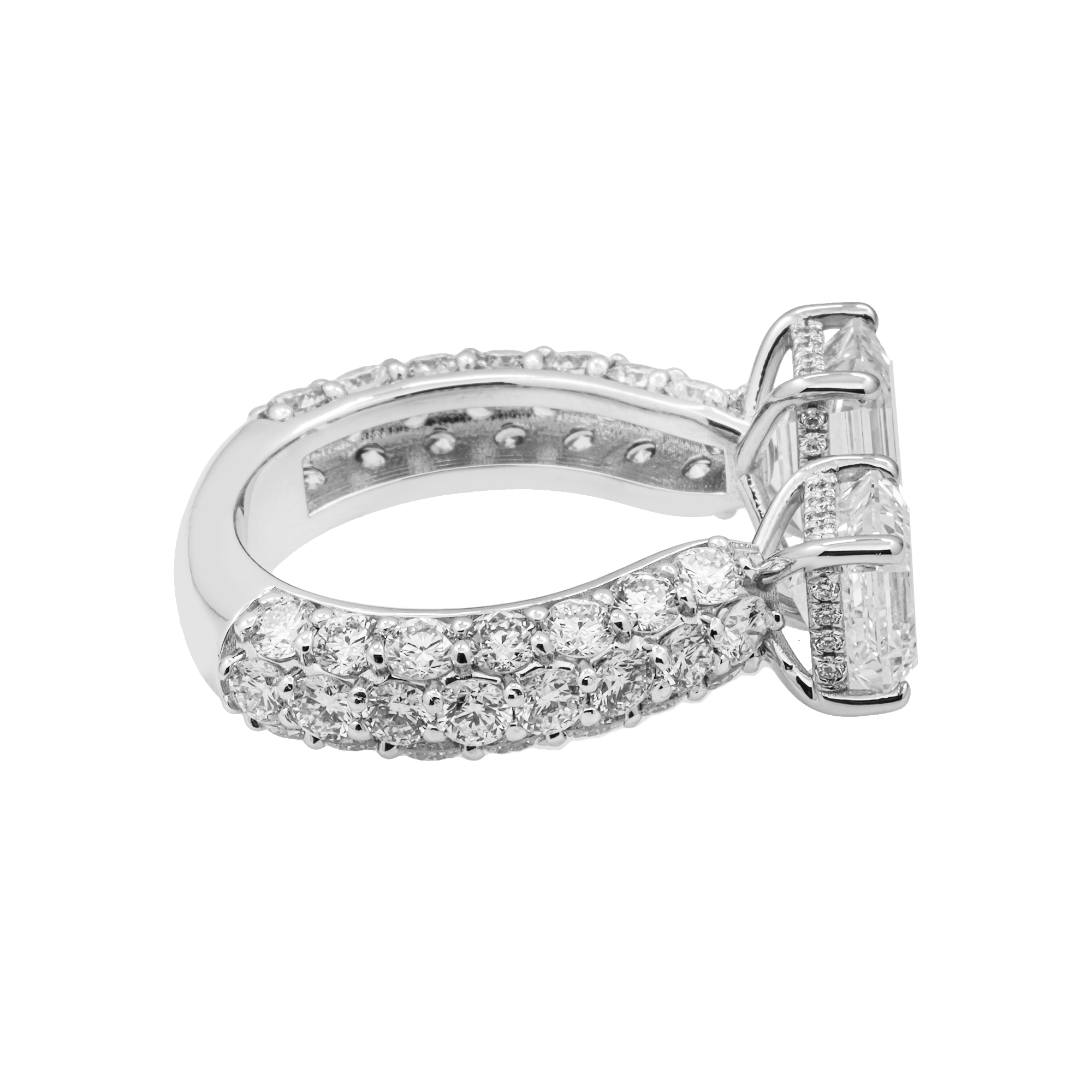 Emerald Cut & Asscher Cut Lab Diamond Toi et Moi Ring – 8.18 Carats Total, 14K White Gold