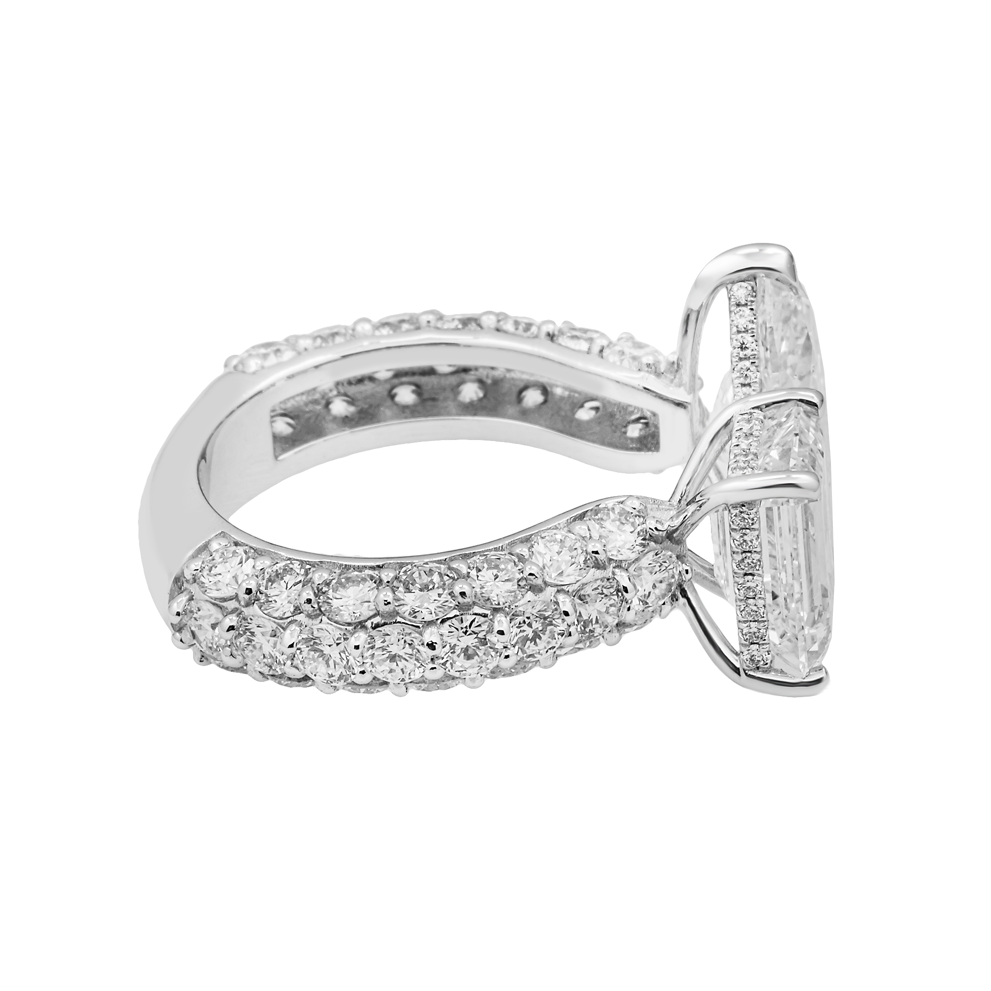 Emerald Cut and Pear Shape Lab Diamond Toi et Moi Ring – 8.2 Carats Total, 14K White Gold