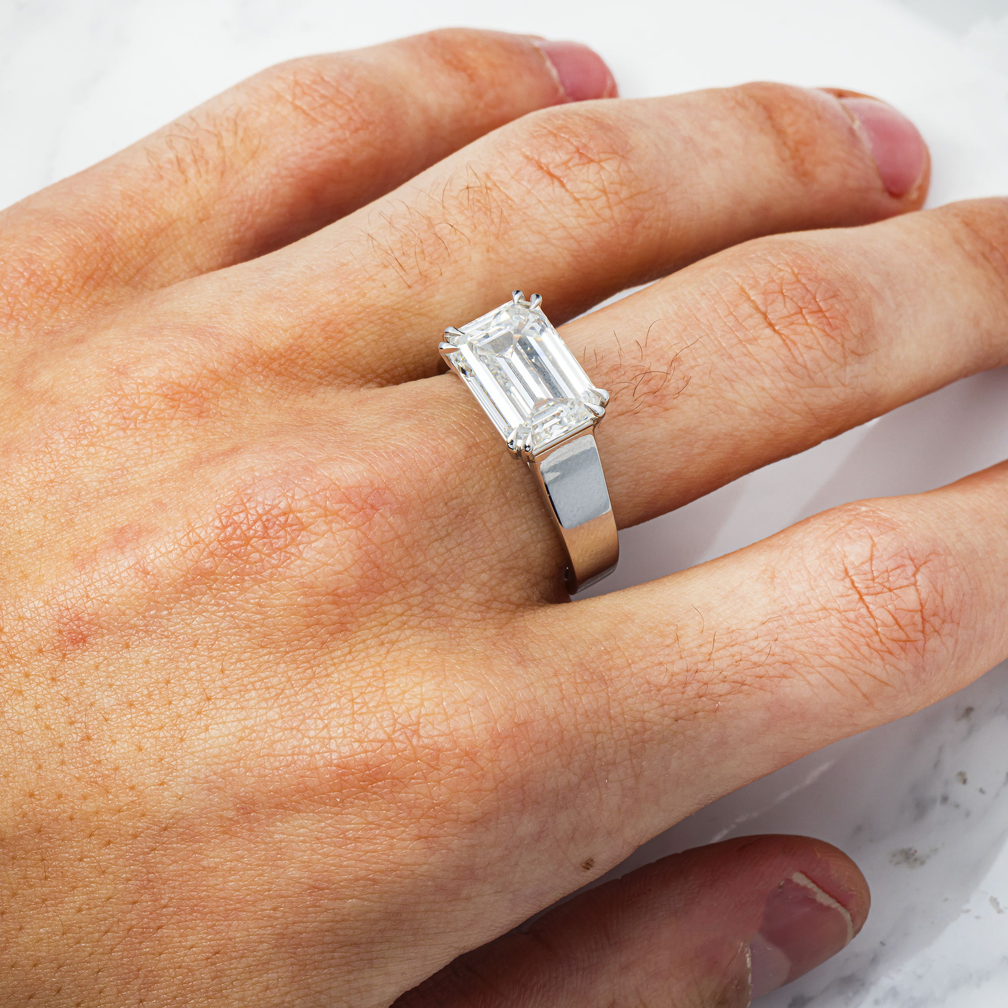 7.37 Carat Emerald Cut Lab Diamond Engagement Ring – F Color VVS1, 14K White Gold