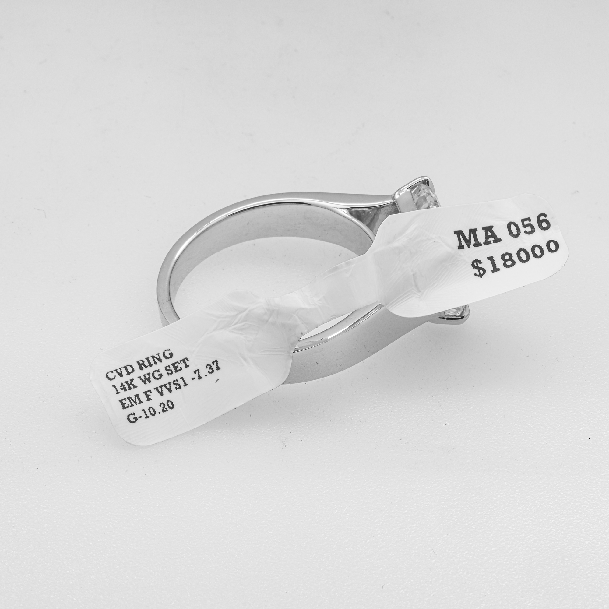 7.37 Carat Emerald Cut Lab Diamond Engagement Ring – F Color VVS1, 14K White Gold