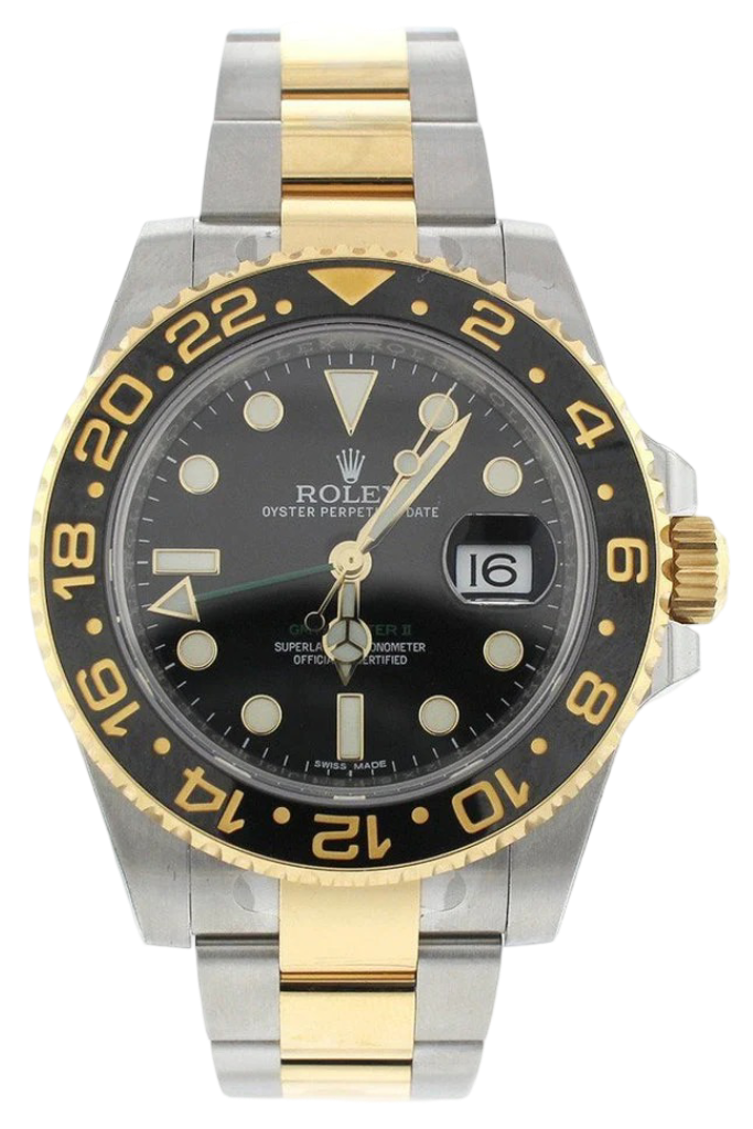 Rolex GMT-Master II Black Dial Steel 18kt Yellow Gold Men's Watch 116713