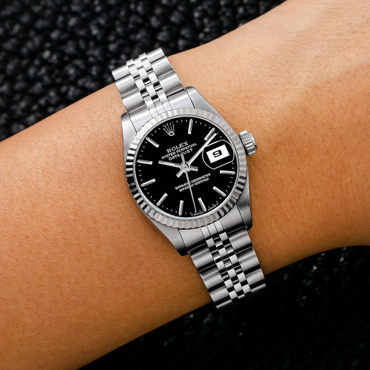 Rolex Datejust 26mm Black Stick Dial Jubilee Bracelet 69174