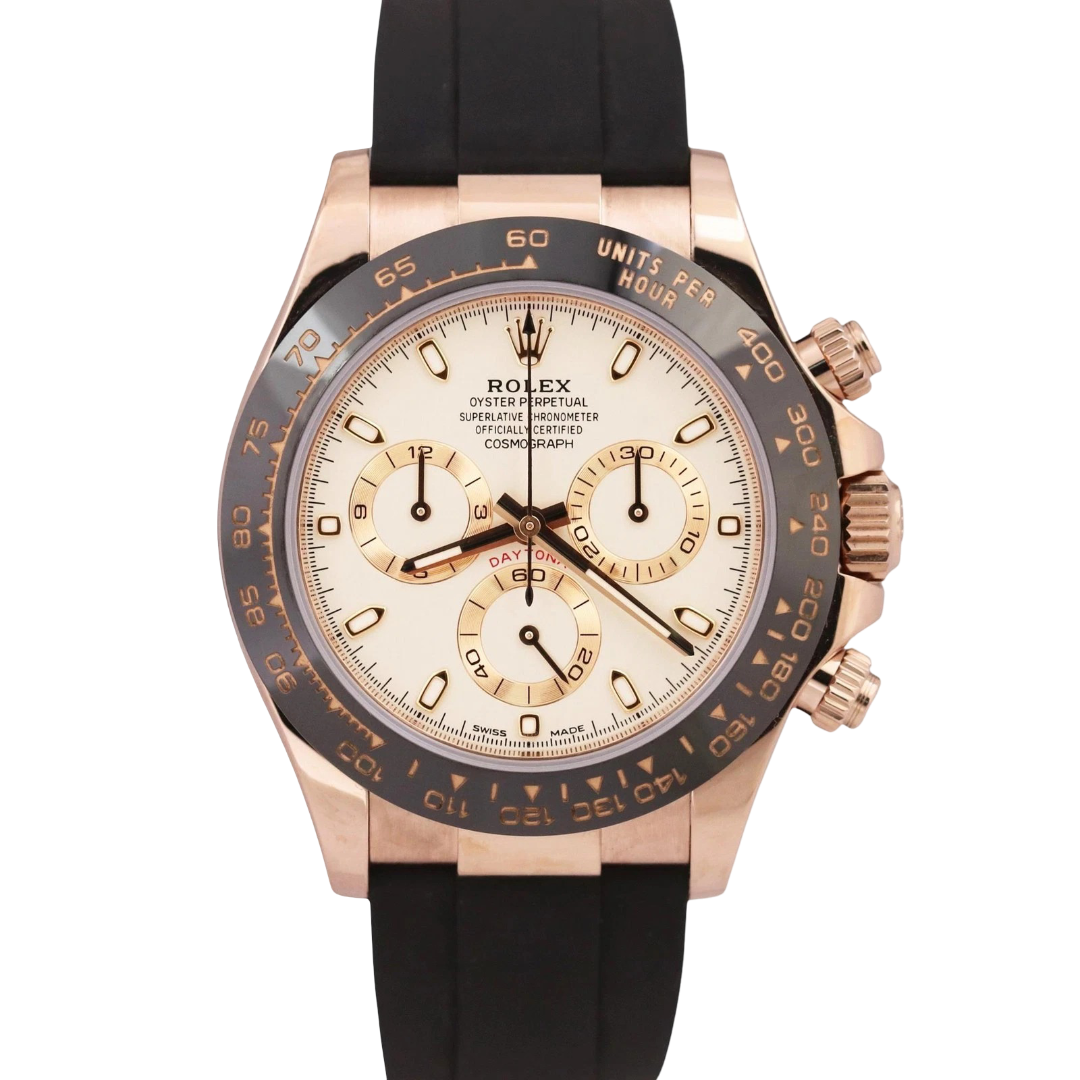 Rolex Daytona Cosmograph 18k Rose Gold IVORY 40mm Oysterflex Ceramic 116515LN BOX