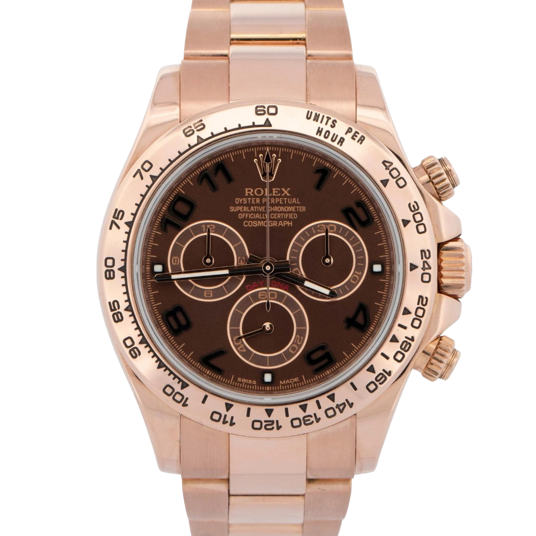 PAPERS Rolex Daytona CHOCOLATE ARABIC 40mm Brown 18K Rose Gold 116505 BOX