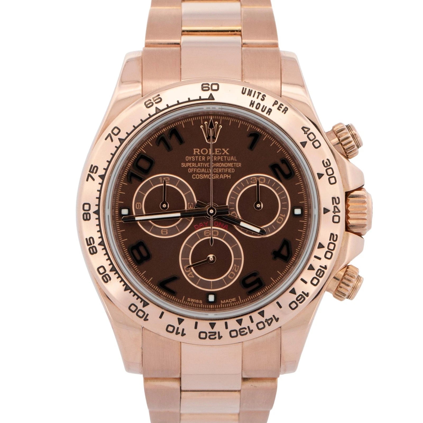 PAPERS Rolex Daytona CHOCOLATE ARABIC 40mm Brown 18K Rose Gold 116505 BOX