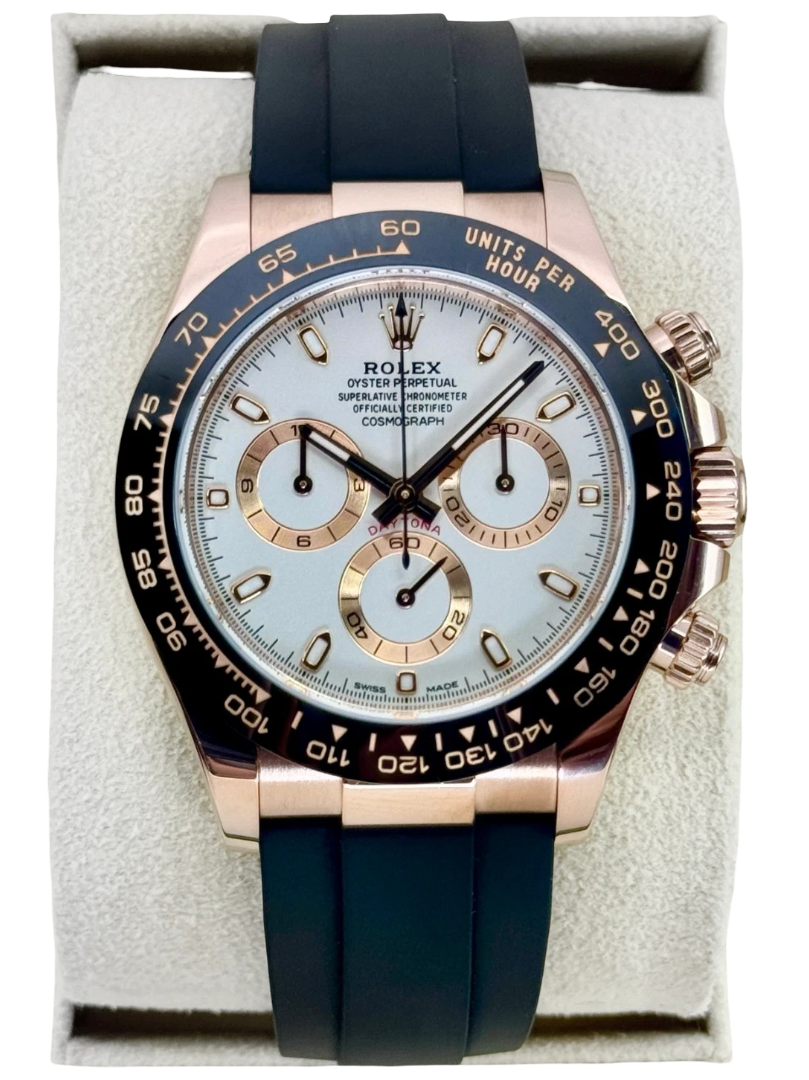 2022 Rolex Daytona 40mm 116515LN Rose Gold Oysterflex White Dial