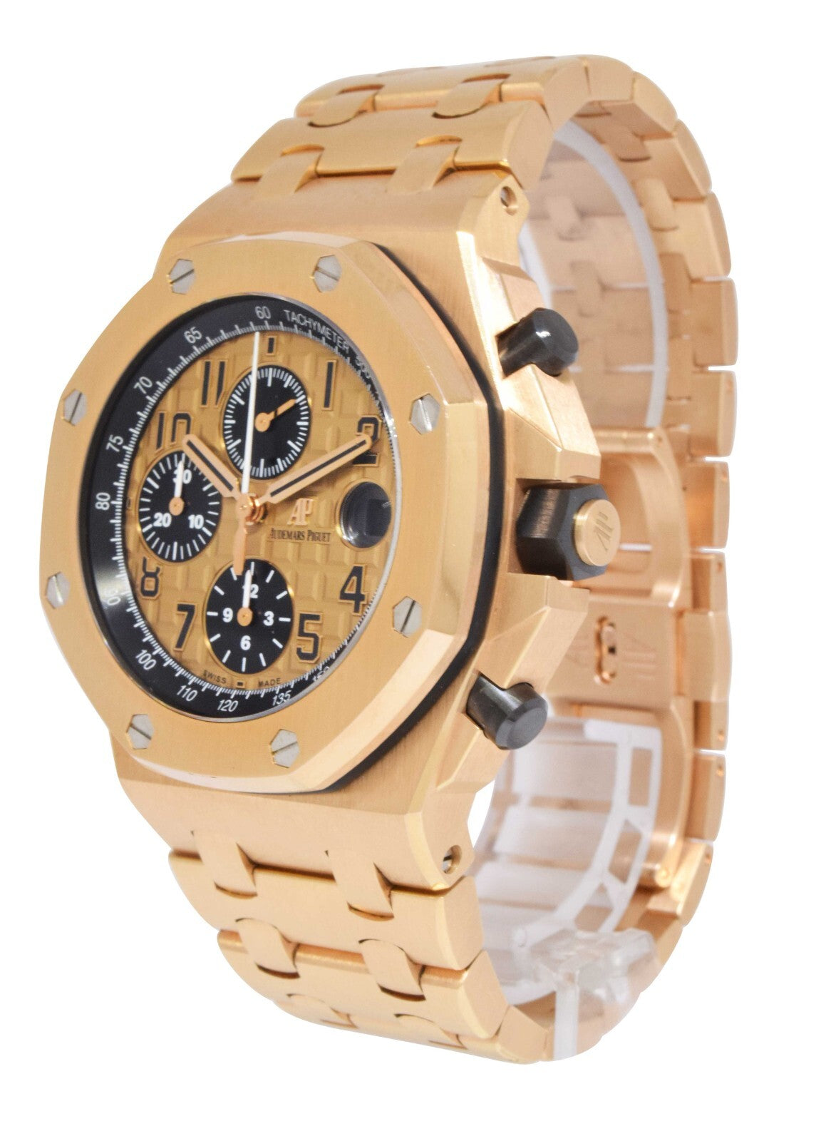 Audemars Piguet Royal Oak Offshore Brick 18k Rose Gold 42mm Watch Yellow Dial 26470OR