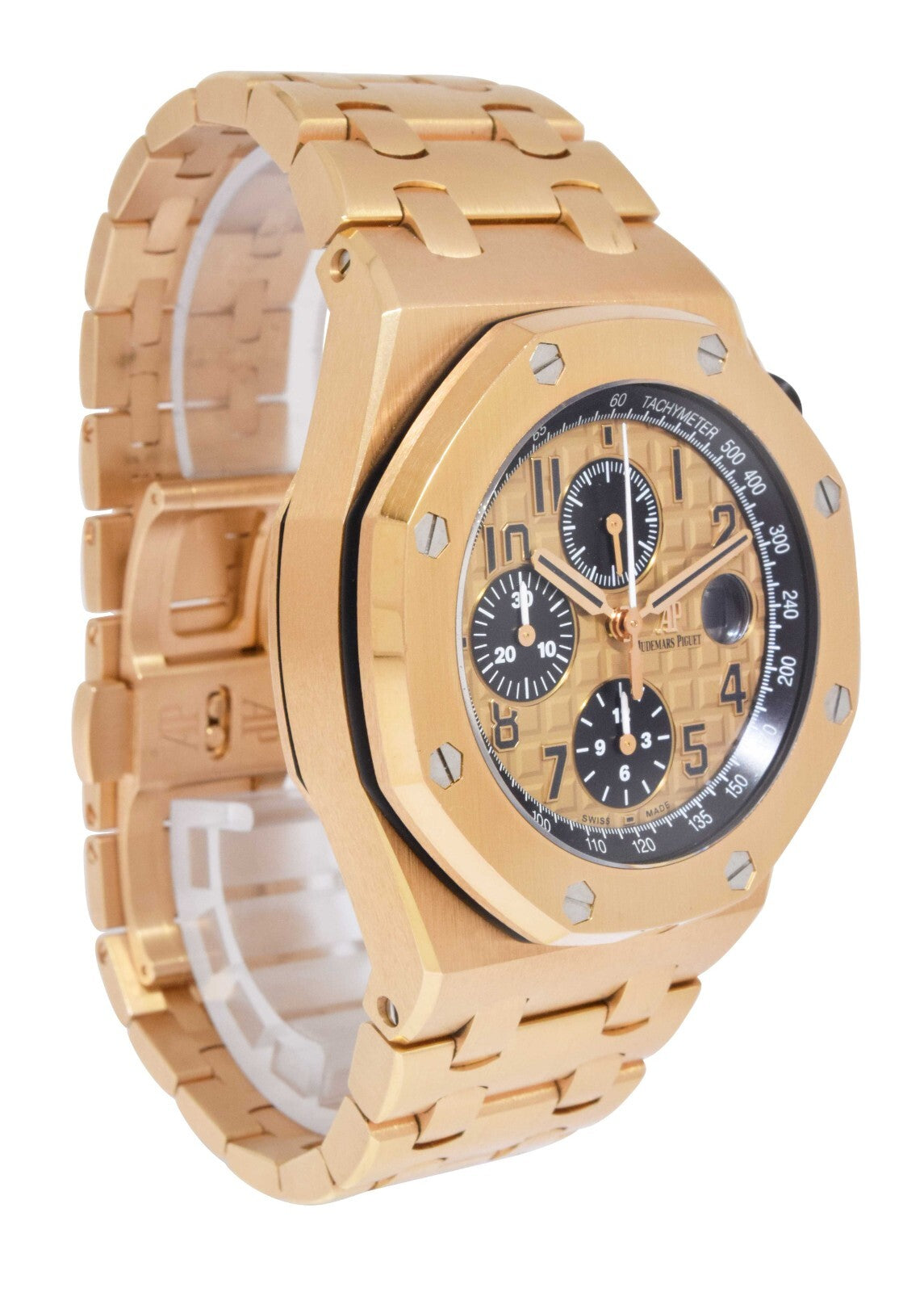 Audemars Piguet Royal Oak Offshore Brick 18k Rose Gold 42mm Watch Yellow Dial 26470OR