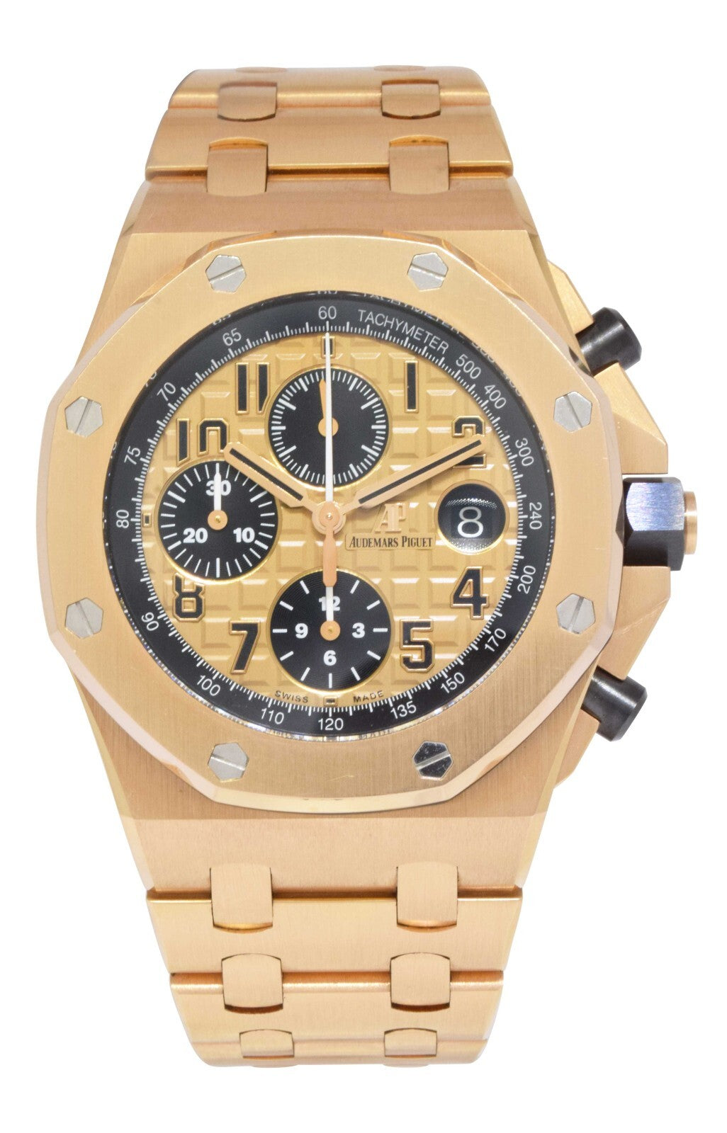 Audemars Piguet Royal Oak Offshore Brick 18k Rose Gold 42mm Watch Yellow Dial 26470OR